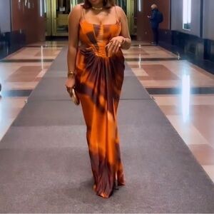 ASOS DESIGN corset boned satin cut out maxi dress